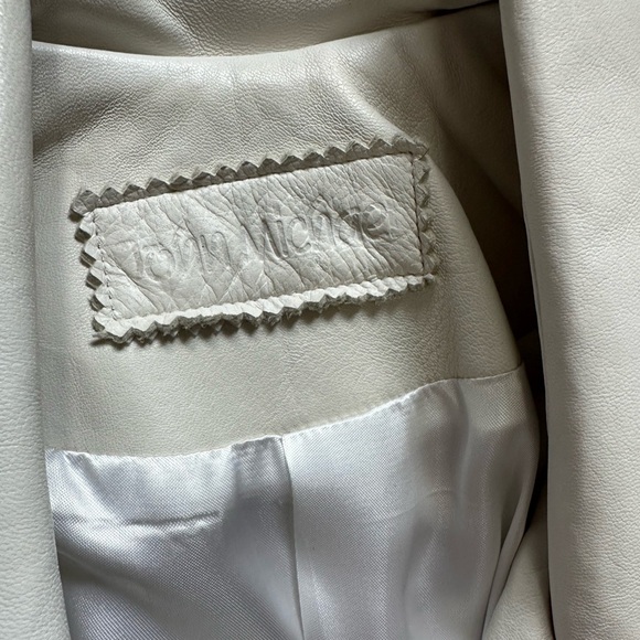 Vintage 1980s John Michael White Leather Studded Rhinestone Jacket Large - Picture 4 of 9